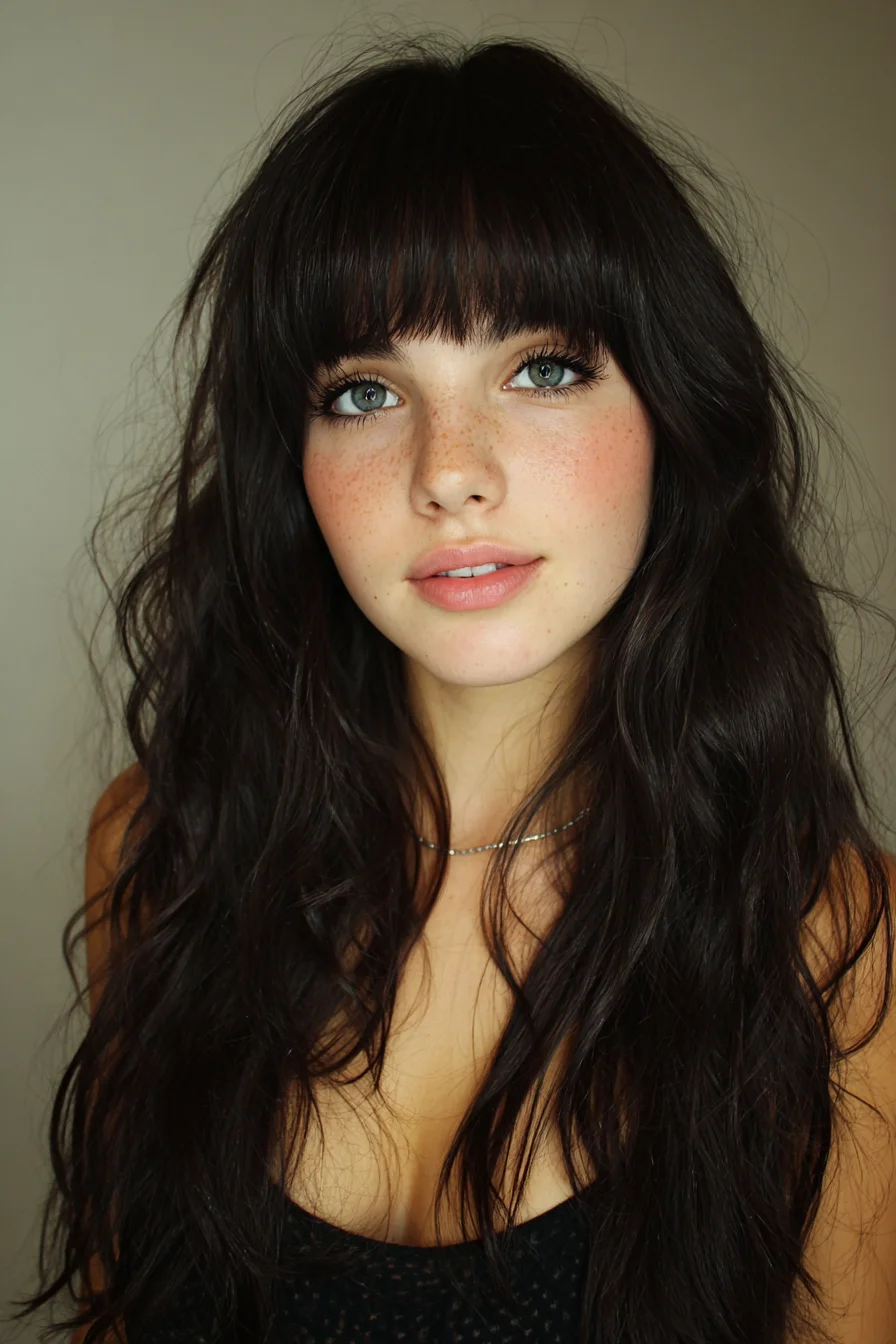 Long Tousled Waves with Blunt Fringe