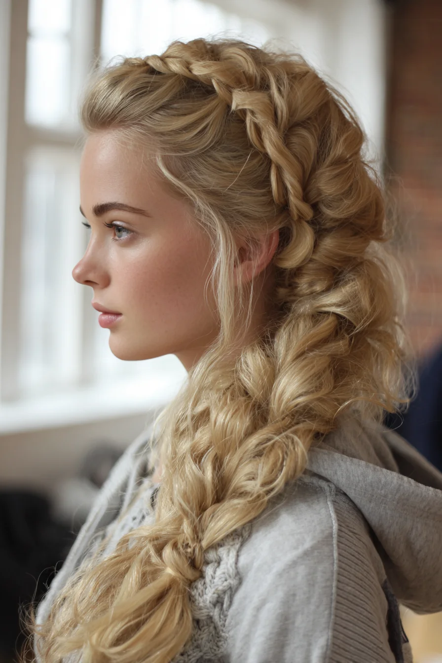 Loose Dutch Side Braid with Textured Boho Waves — Long Hair Styling