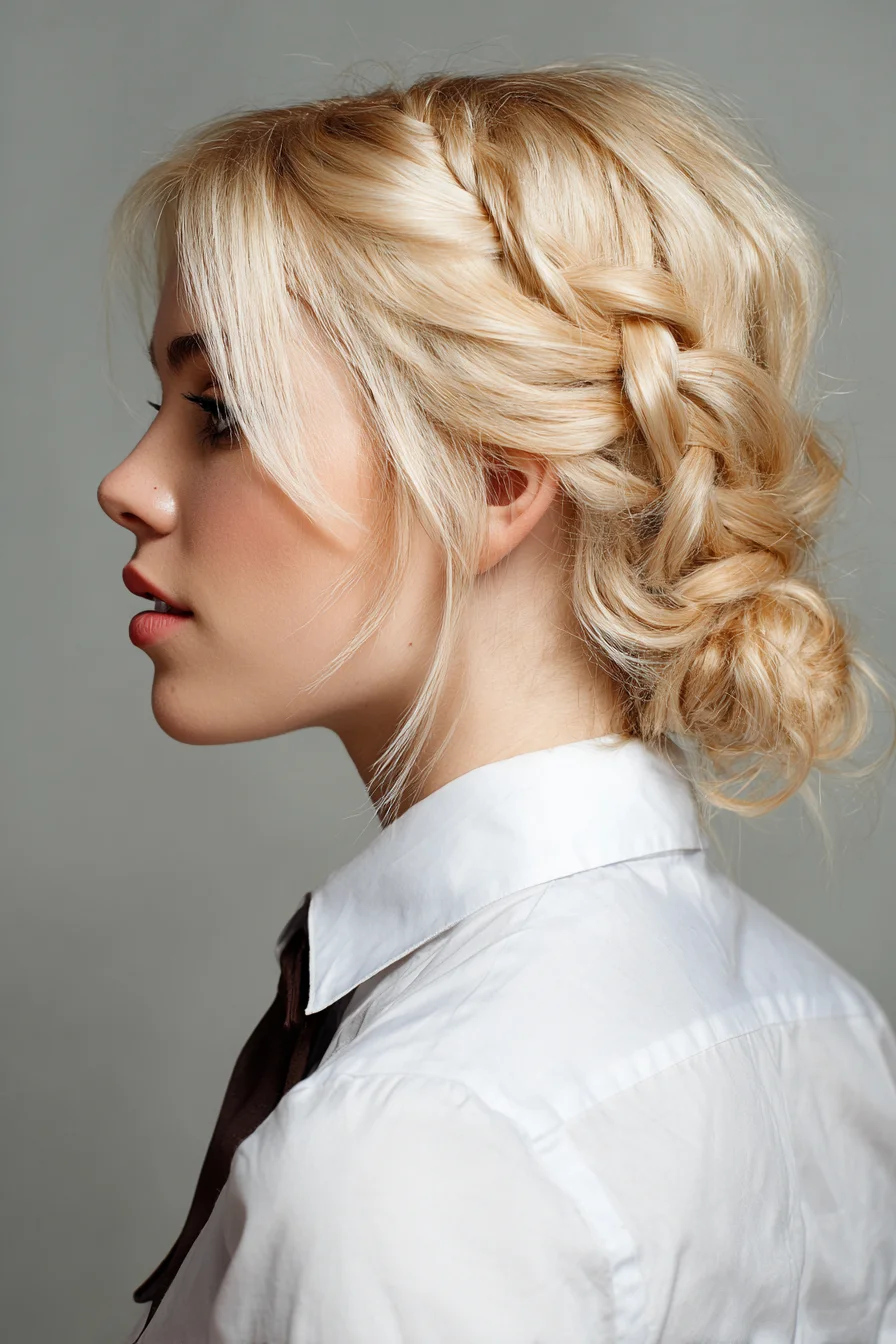 Loose Side Dutch Braid to Textured Low Bun — Braided Updo for Fine to Medium Hair