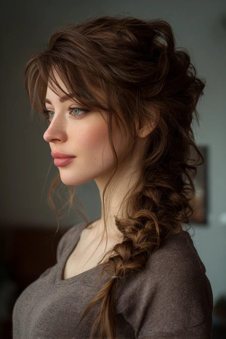Loose Textured Side Braid with Face‑Framing Layers