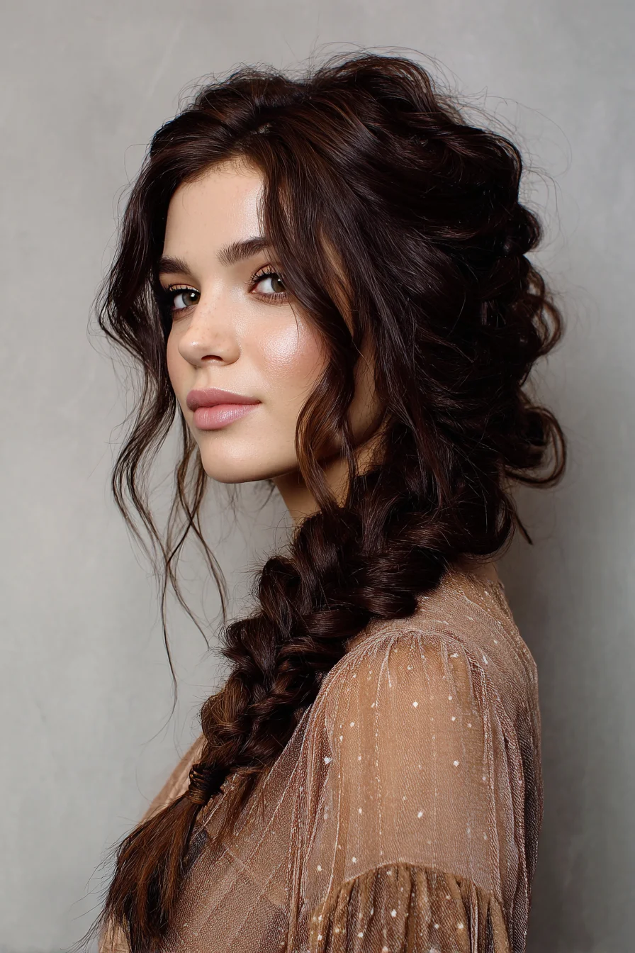 Loose Textured Side Braid with Face‑Framing Waves