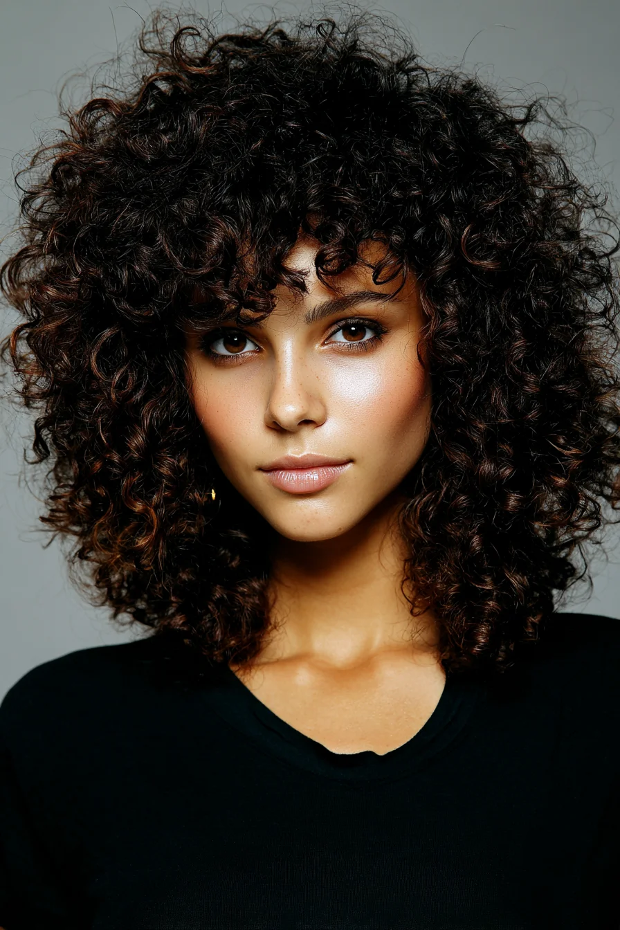 Medium Curly Shag with Voluminous Curly Fringe