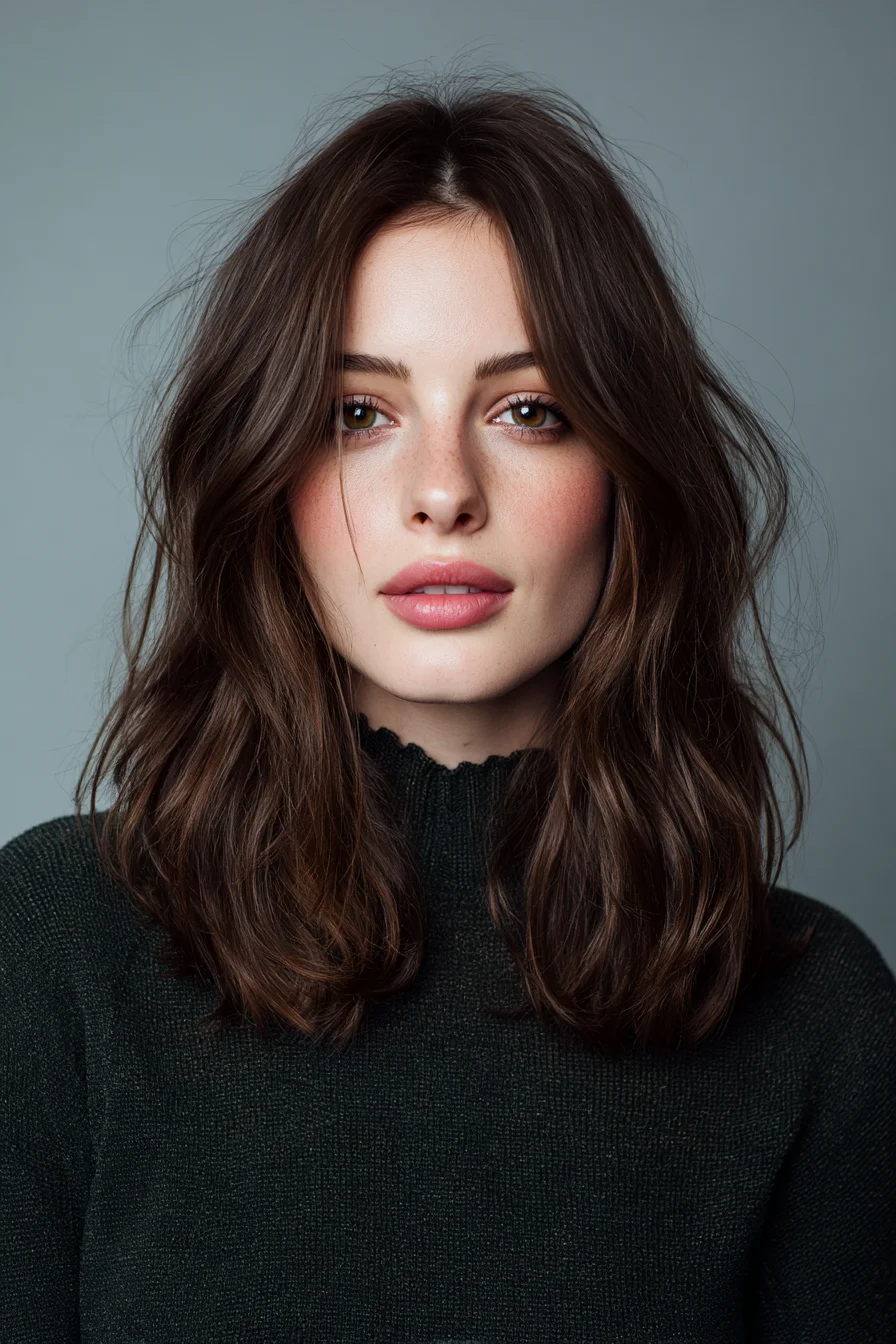 Medium Layered Lob with Curtain Face‑Framing and Soft Waves
