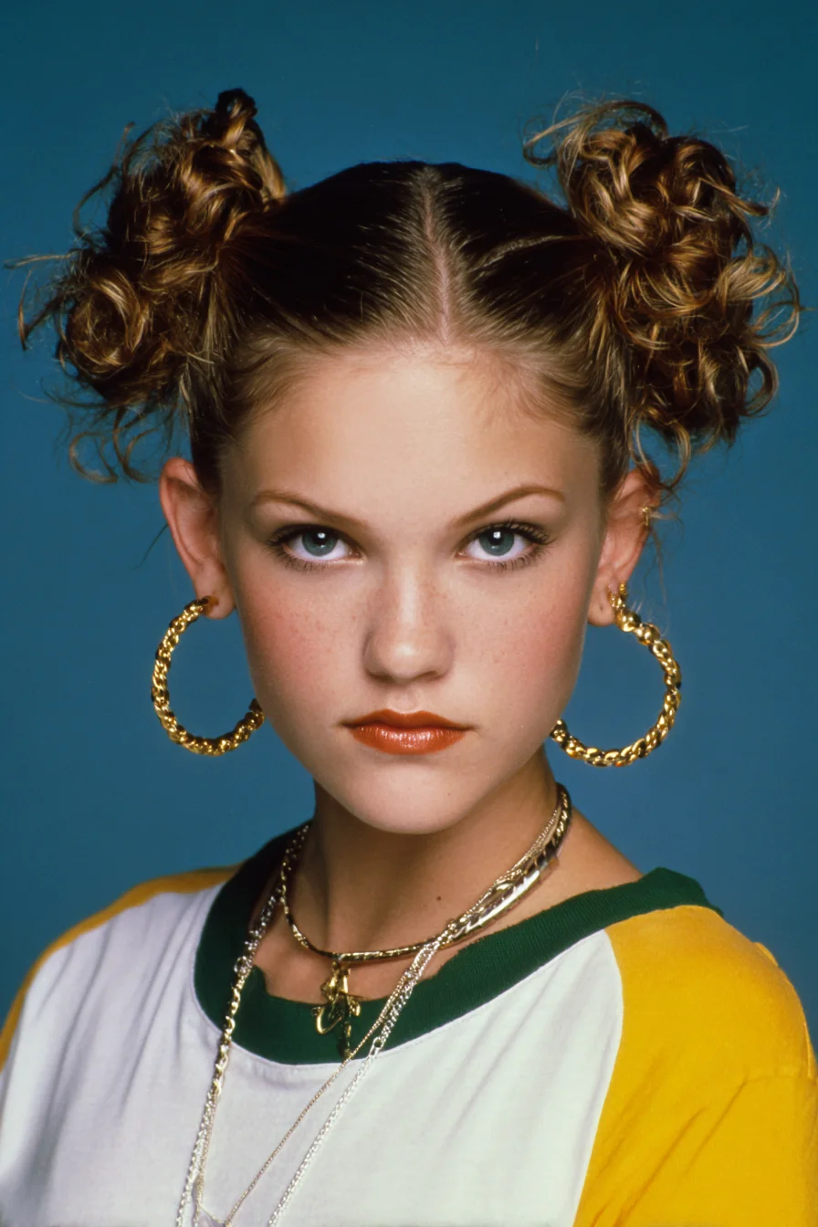 Messy Curly Double Space Buns with Center Part