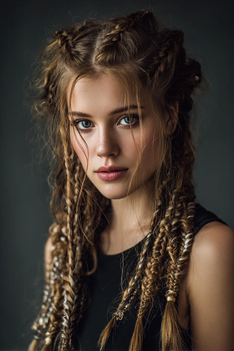 Mixed-Texture Boho Micro Braids with Face‑Framing Wisps