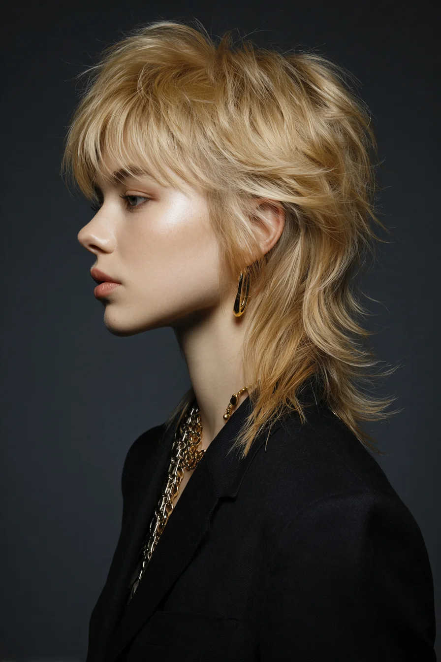 Modern Textured Shag Mullet with Choppy Layers and Wispy Fringe