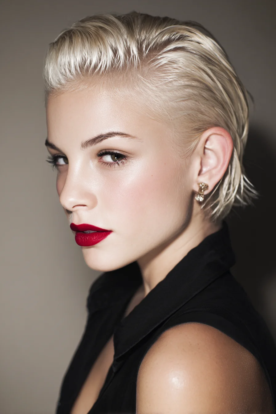 Platinum Slicked-Back Pixie — Wet-Look Short Cut