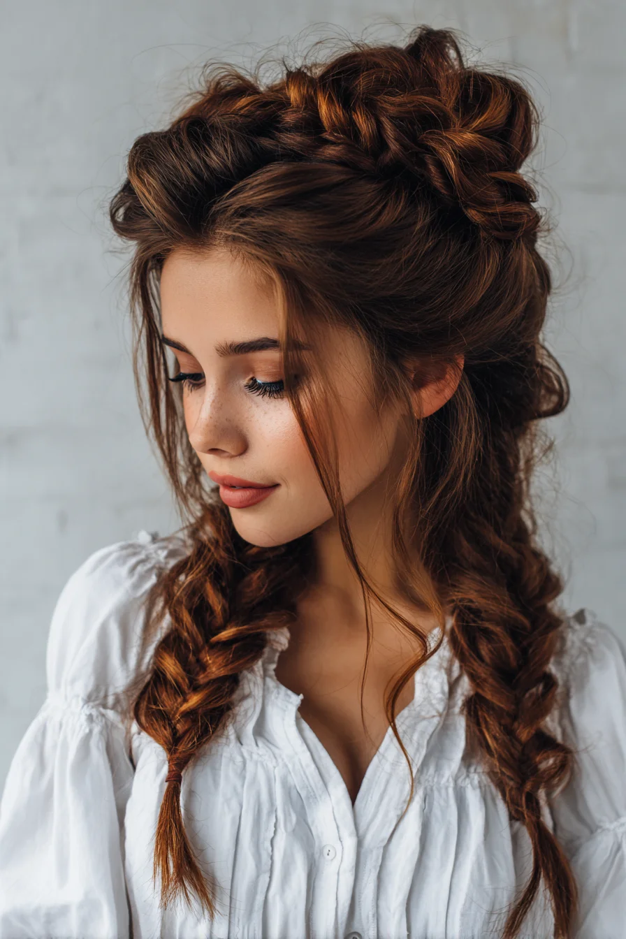 Romantic Boho Double Dutch Braids with Voluminous Crown
