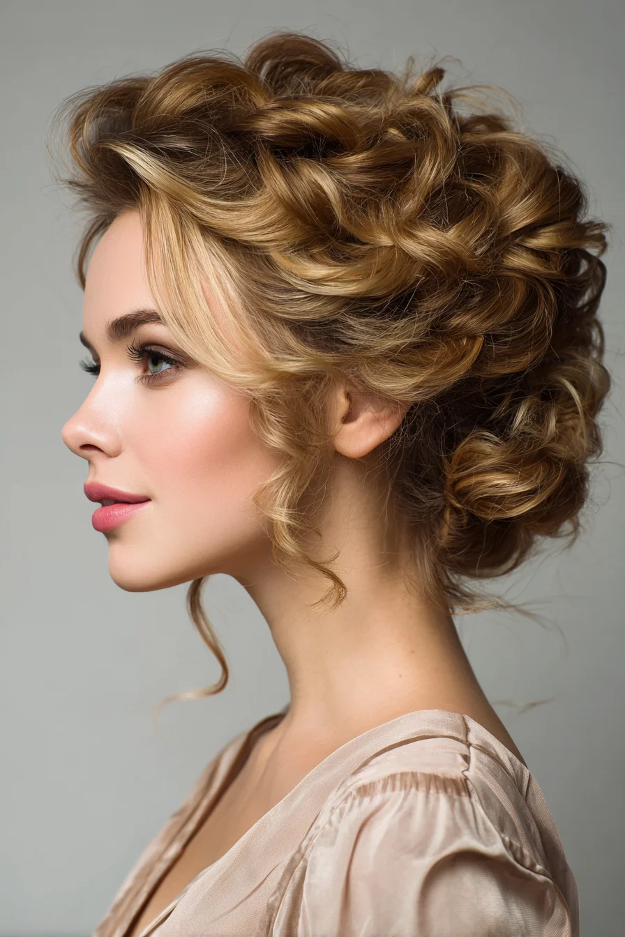 Romantic Curly Updo with Face‑Framing Tendrils