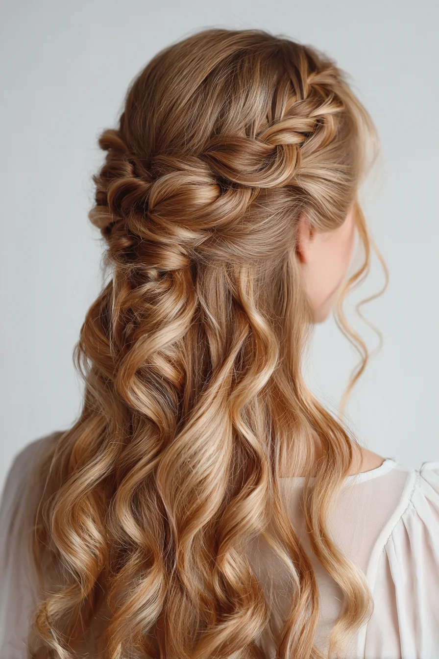 Romantic Half-Up Braided Twist with Soft Cascading Curls