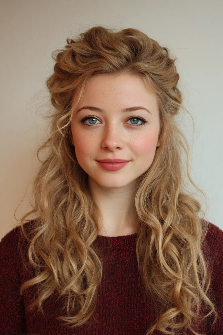 Romantic Half-Up Tousled Waves for Medium to Long Wavy Hair