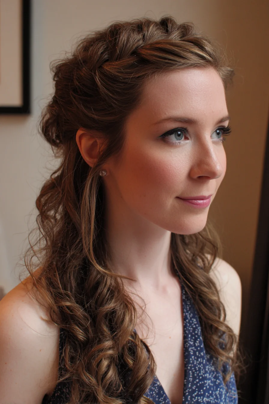 Romantic Half‑Up Twisted Crown with Loose Curls
