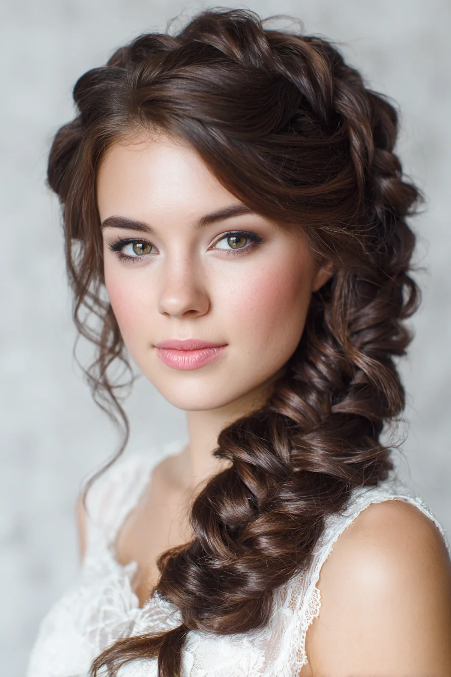 Romantic Side-Swept Loose Fishtail Braid with Face‑Framing Waves