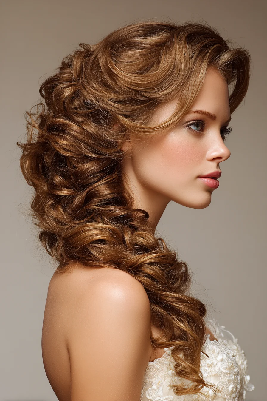 Romantic Side-Swept Voluminous Curls for Long Hair
