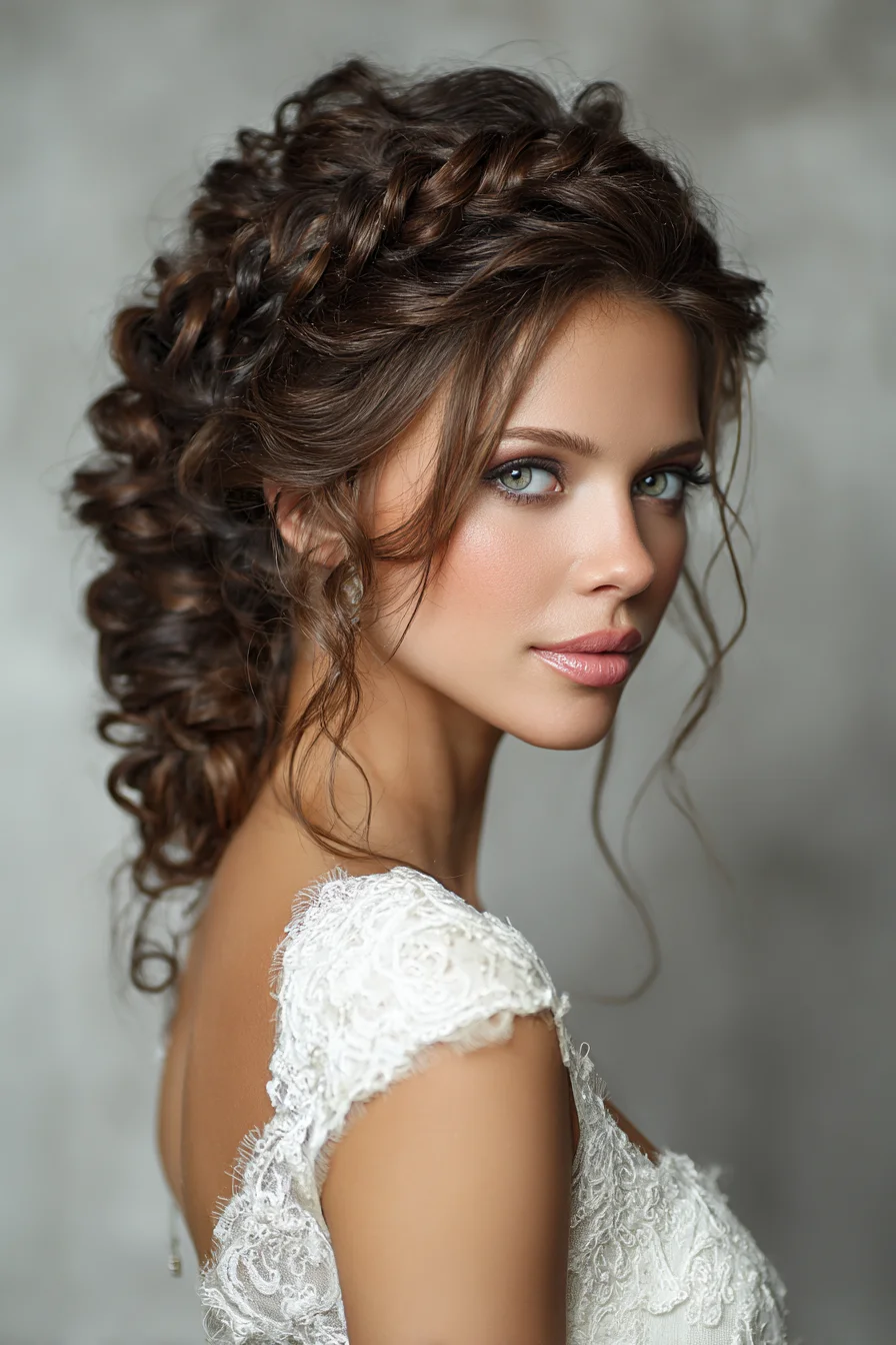 Romantic Textured Braided Updo with Face-Framing Curls