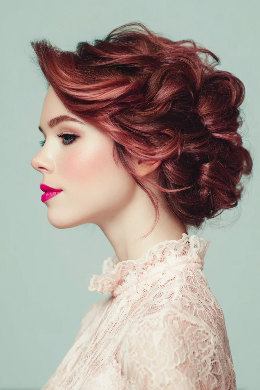 Romantic Textured Low Updo with Soft Swept Waves