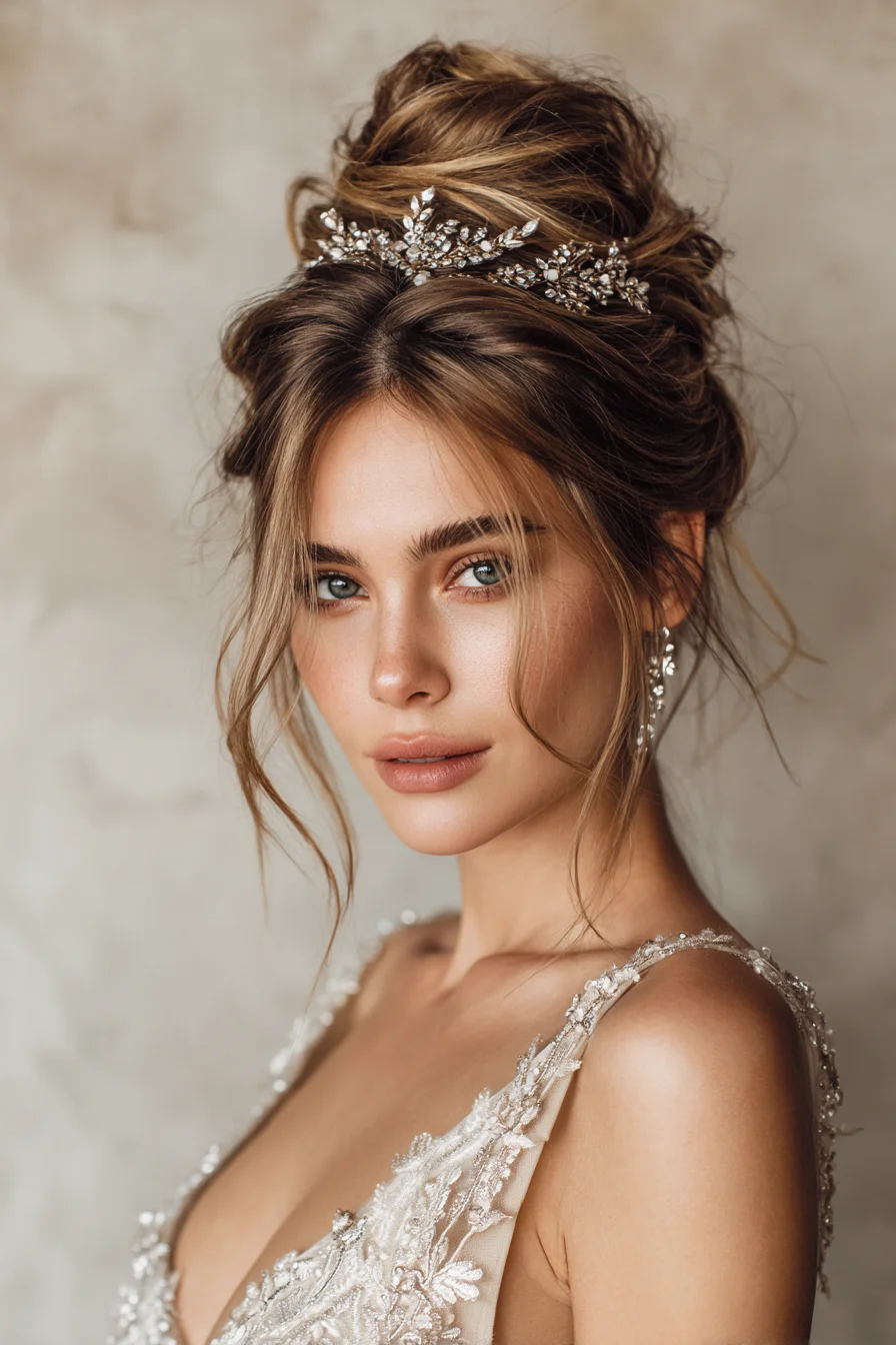 Romantic Tousled Bridal Updo with Face‑Framing Tendrils