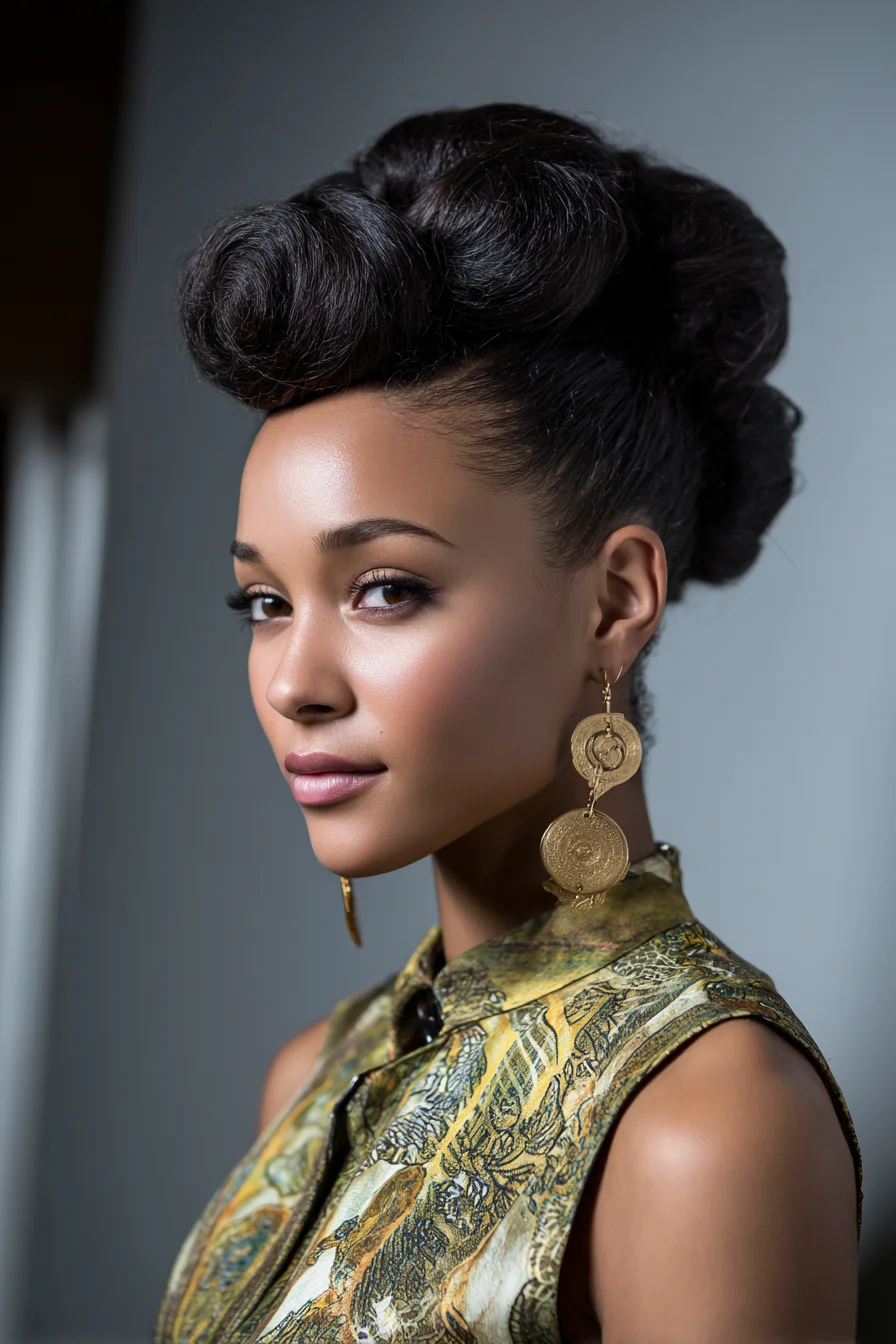 Sculpted Rolled Pompadour Updo for Natural and Textured Hair