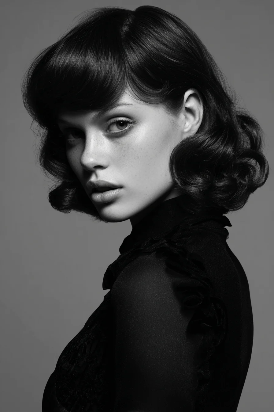 Short Sculpted Vintage Bob with Curtain Fringe and Soft Finger Waves