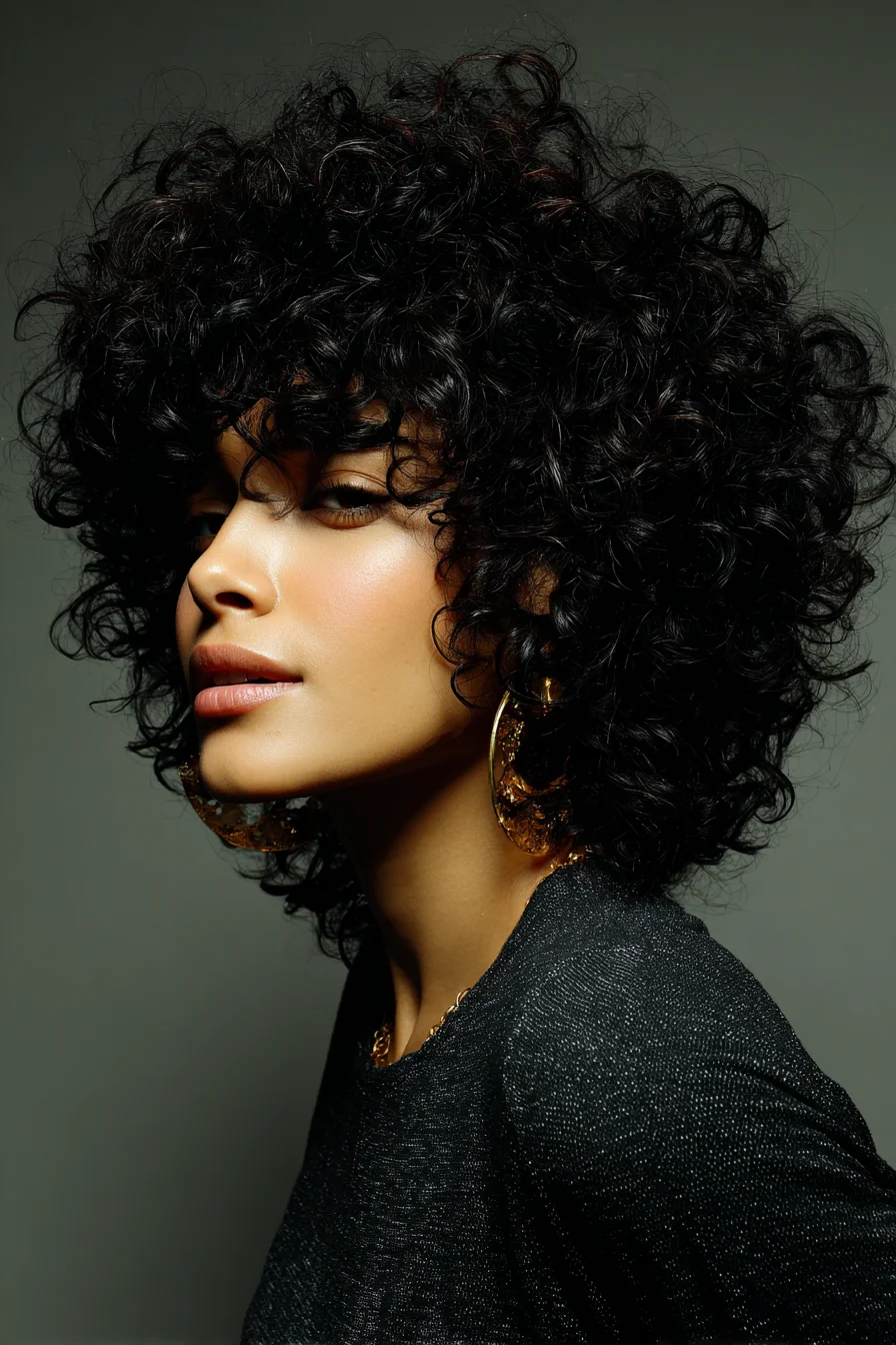 Short Textured Curly Bob with Soft Curly Bangs