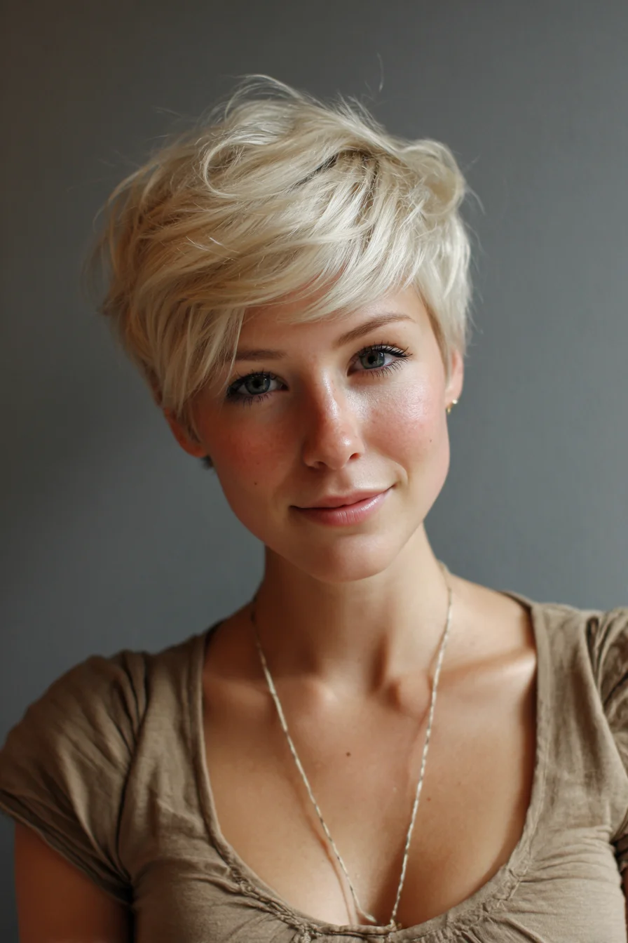 Short Textured Pixie with Side‑Swept Fringe