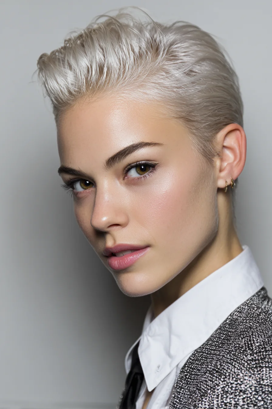 Short Textured Slicked-Back Pixie — Platinum Blonde
