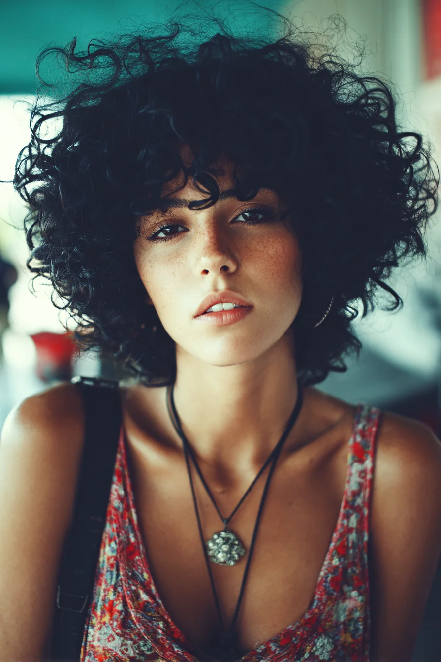 Short Voluminous Curly Shag with Soft Fringe