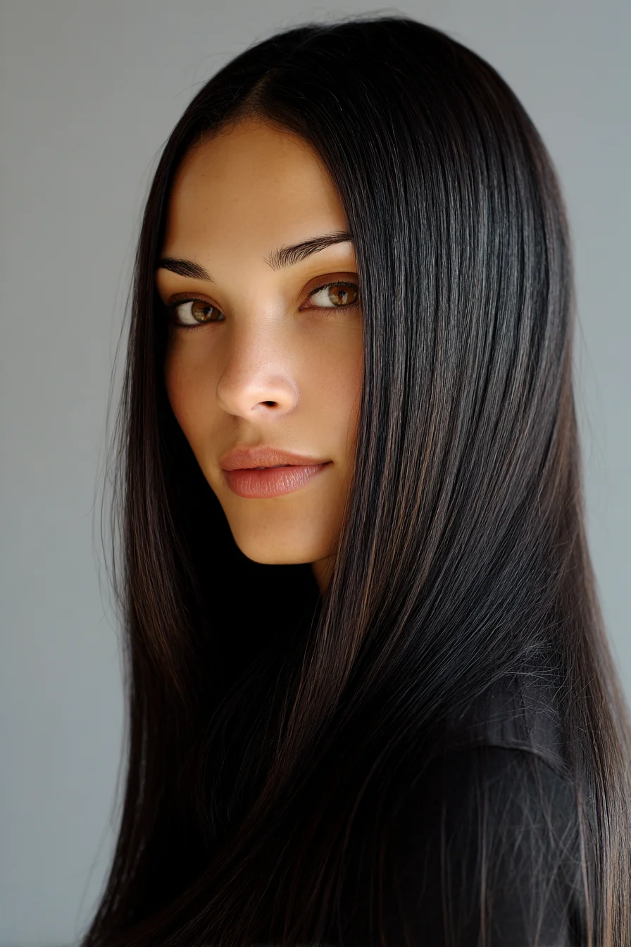 Sleek Center-Part Long Straight Hair with High-Gloss Finish