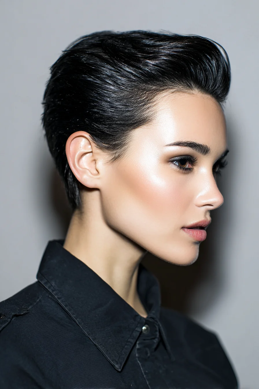 Sleek Combed-Back Pixie with Volume and High Shine