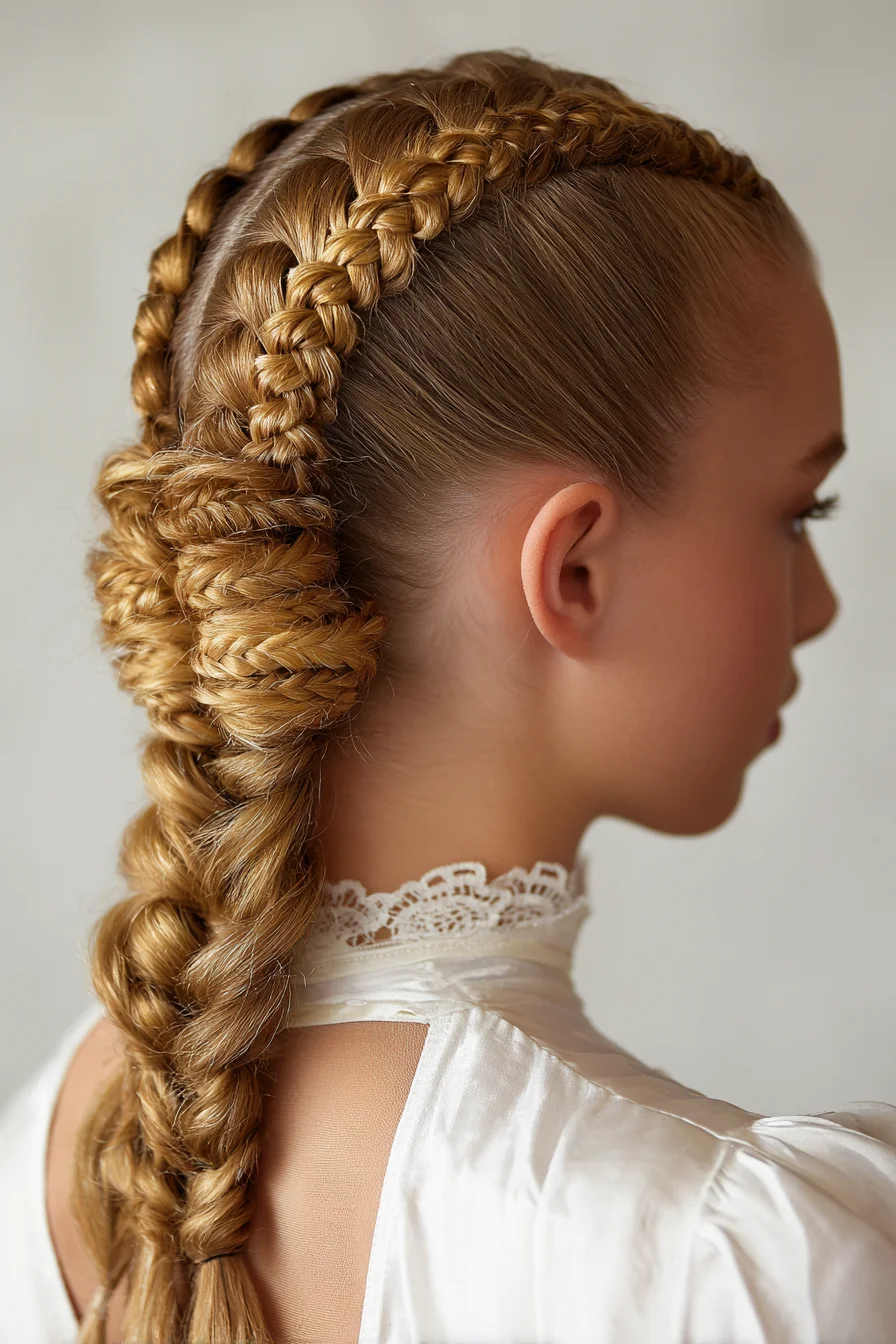 Sleek Double Dutch Braids Leading to a Twisted Rope Braid