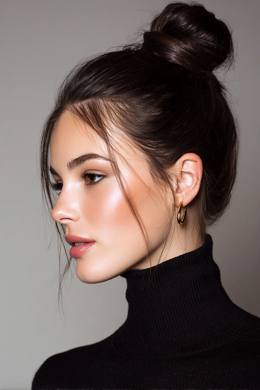 Sleek High Bun with Face‑Framing Wisps