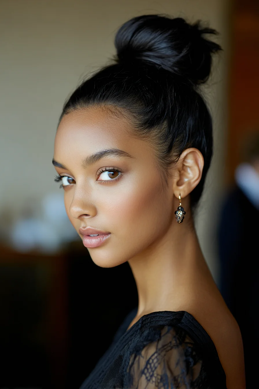 Sleek High Bun with Soft Face‑Framing Edges