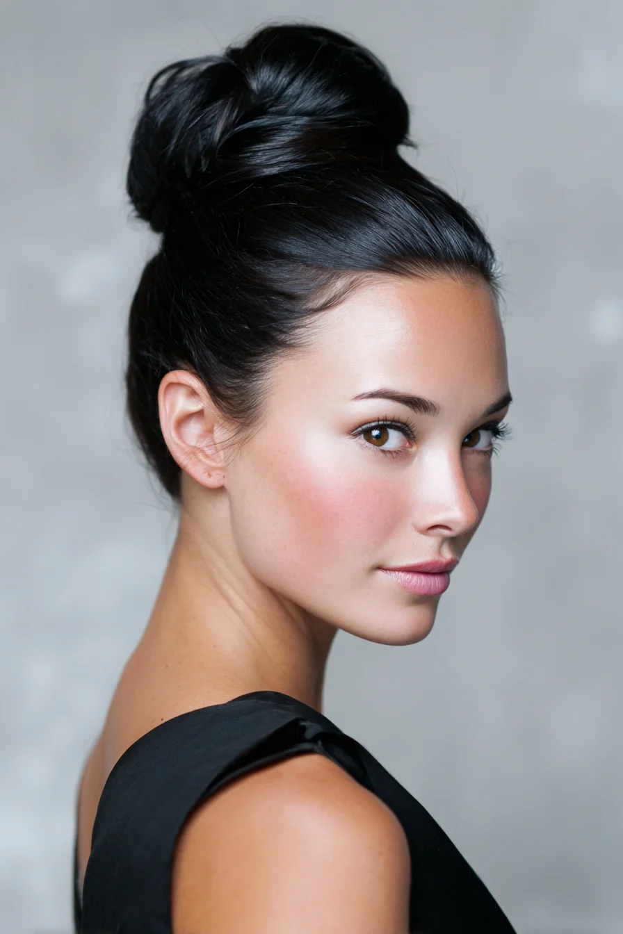 Sleek High Twisted Bun Updo for Thick, Straight Hair