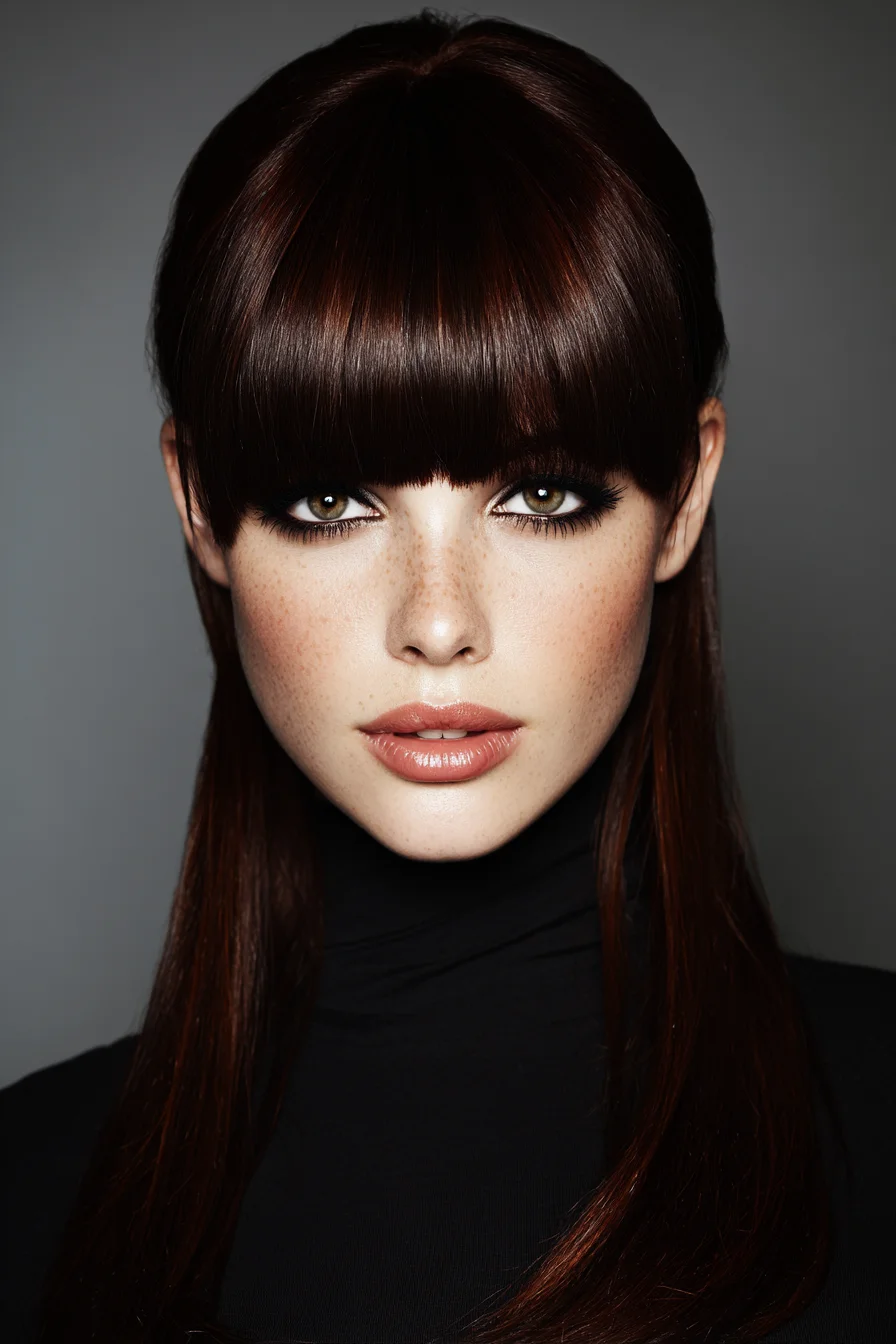Sleek Long Hair with Full Blunt Fringe — Glossy Straight Cut