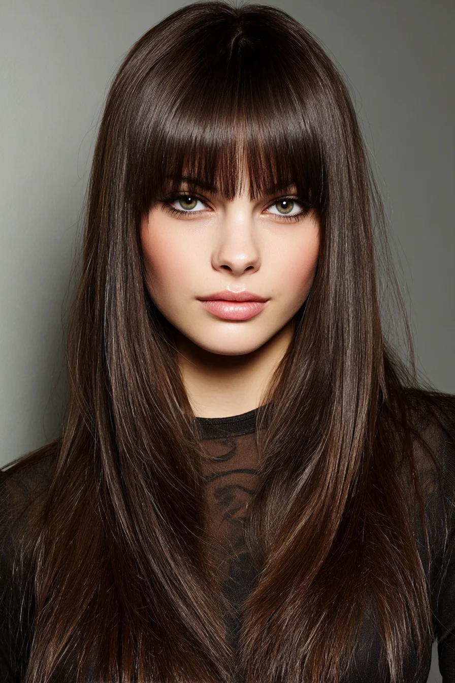 Sleek Long Layers with Blunt Fringe — Smooth Straight Hairstyle
