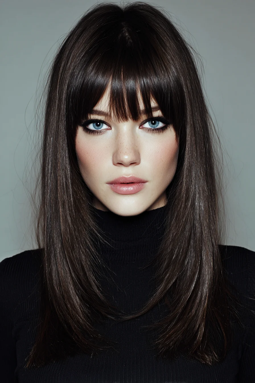Sleek Long Layers with Blunt Fringe (Straight Hair Styling)