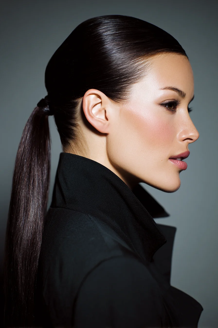 Sleek Low Ponytail with Glossy, Polished Finish