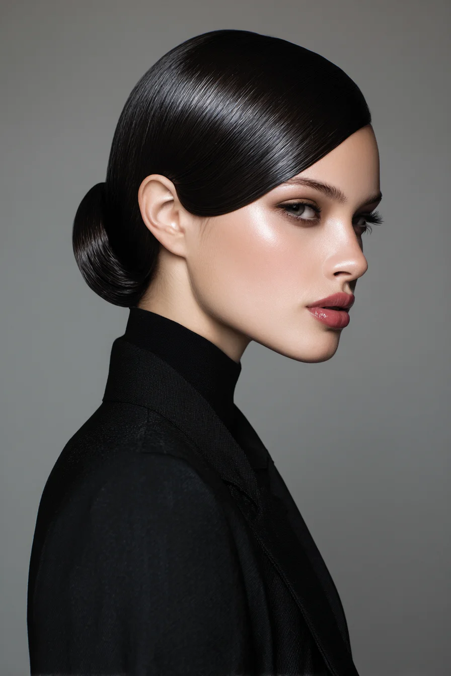 Sleek Sculpted Low Chignon with Side Sweep — Smooth Formal Updo