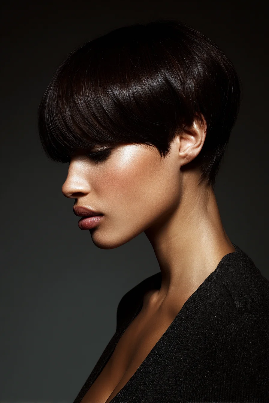 Sleek Short Bowl Pixie Crop with Blunt Fringe