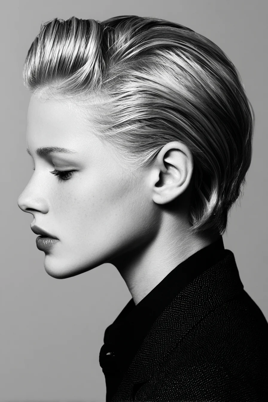 Slicked-Back Short Pixie Crop with Voluminous Crown