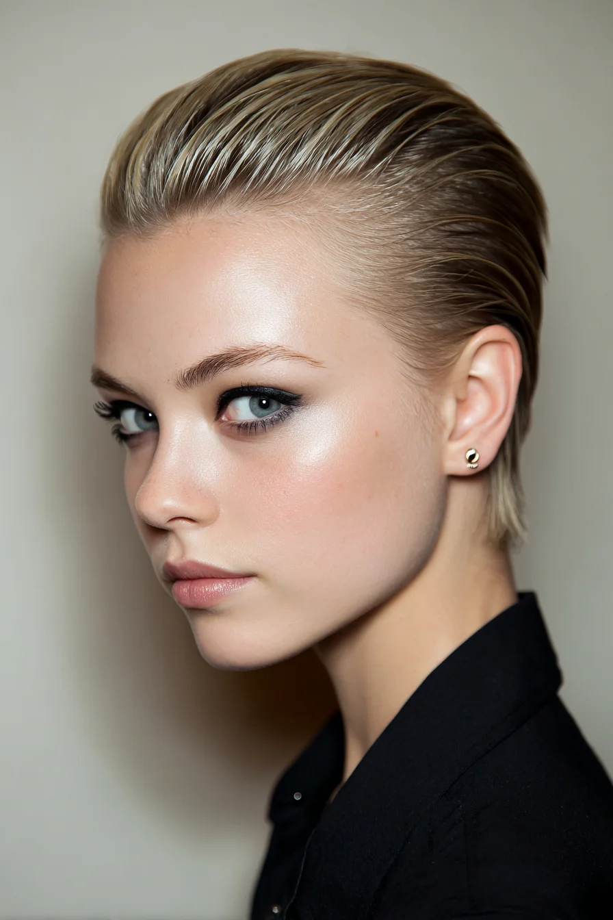 Slicked-Back Short Pixie — Wet-Look Pomade Finish