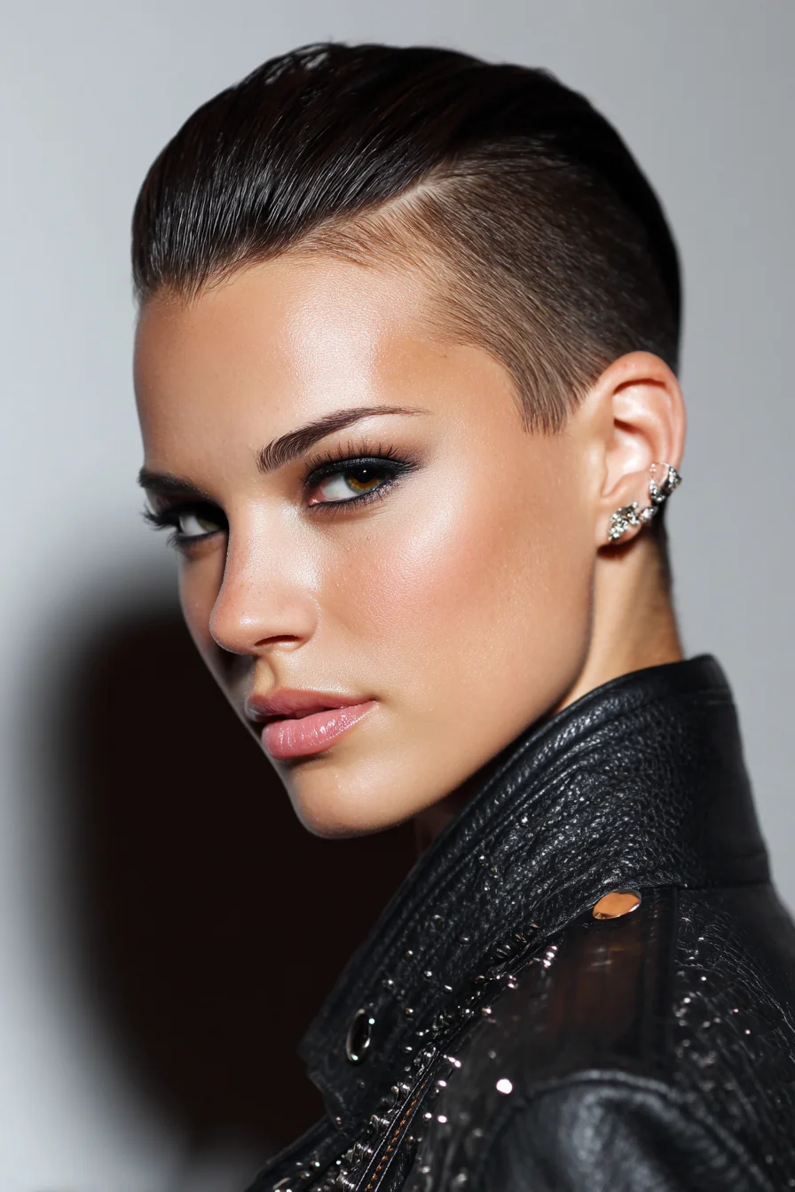 Slicked-Back Tapered Pixie with Undercut — Sleek Wet-Look
