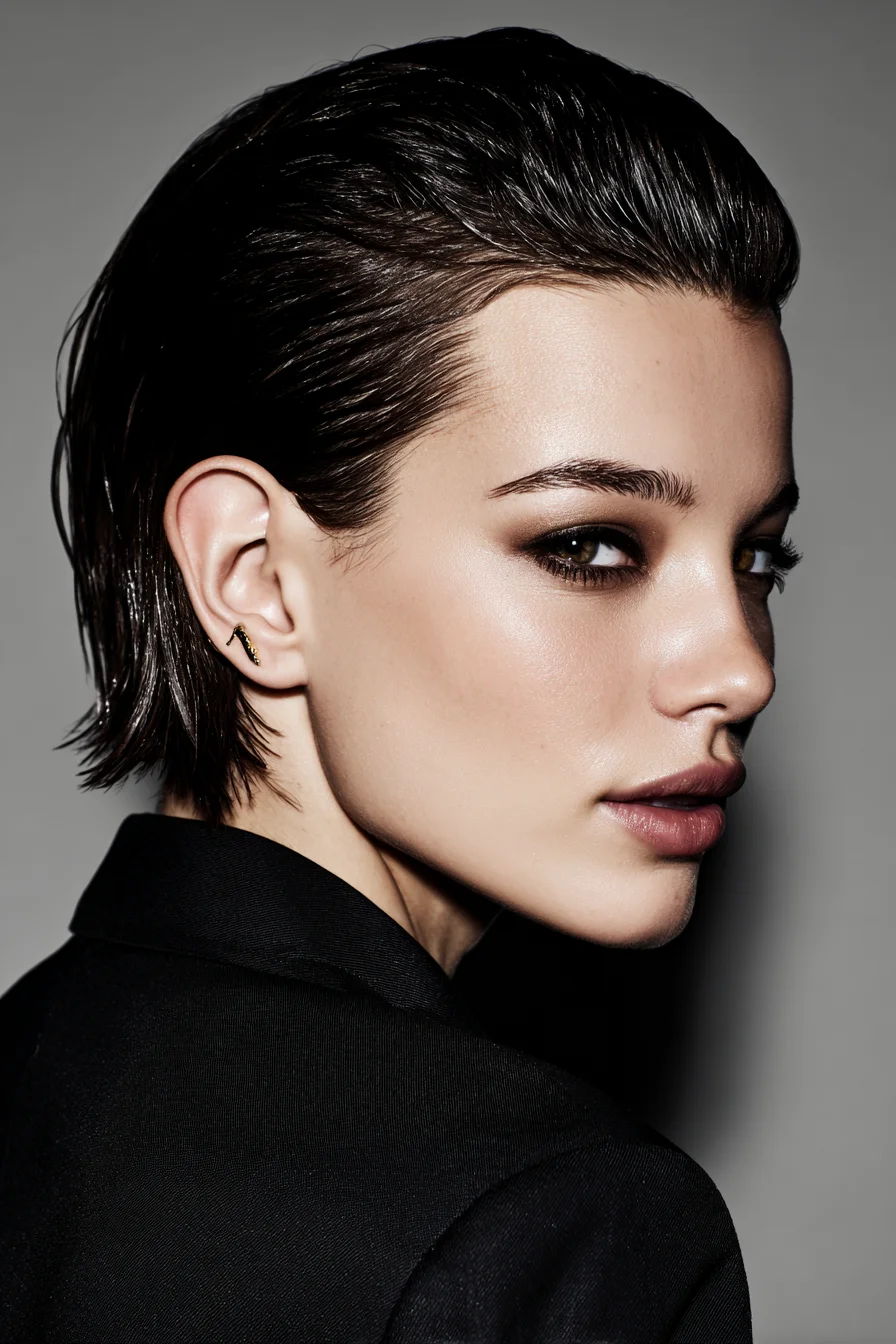 Slicked-Back Wet-Look Cropped Bob with Textured Ends