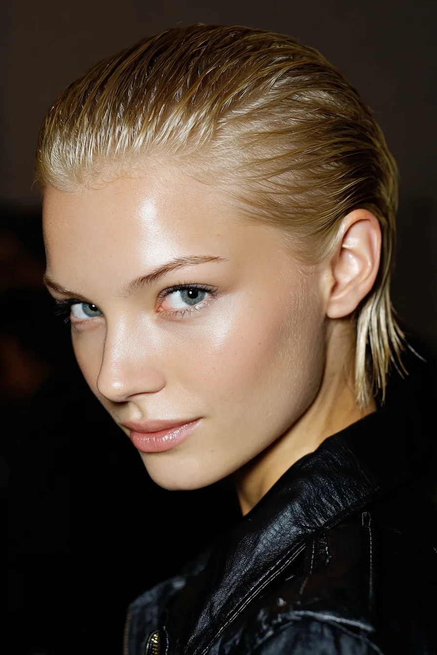 Slicked-Back Wet-Look for Short Hair