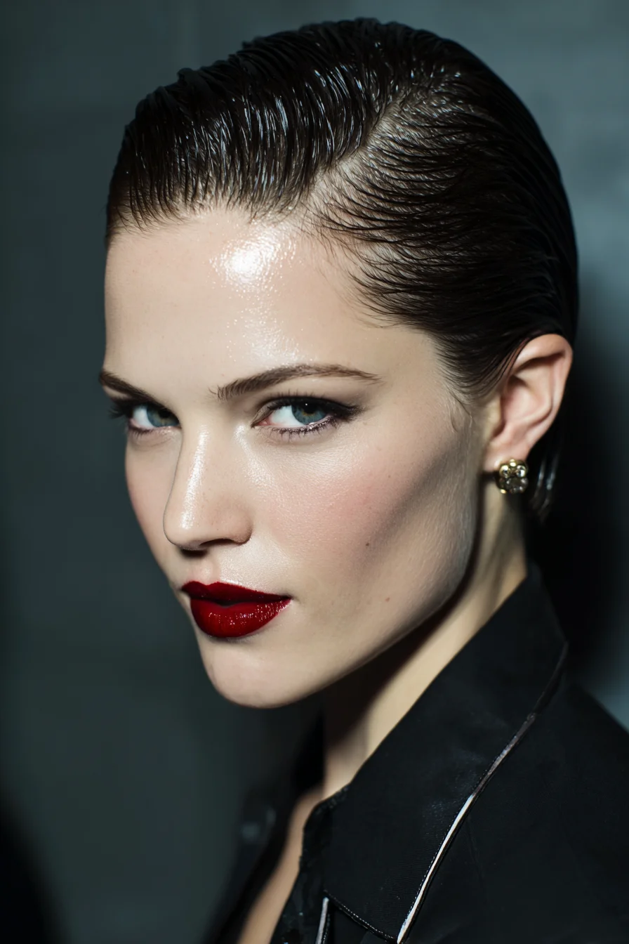 Slicked-Back Wet Look for Short to Medium Hair