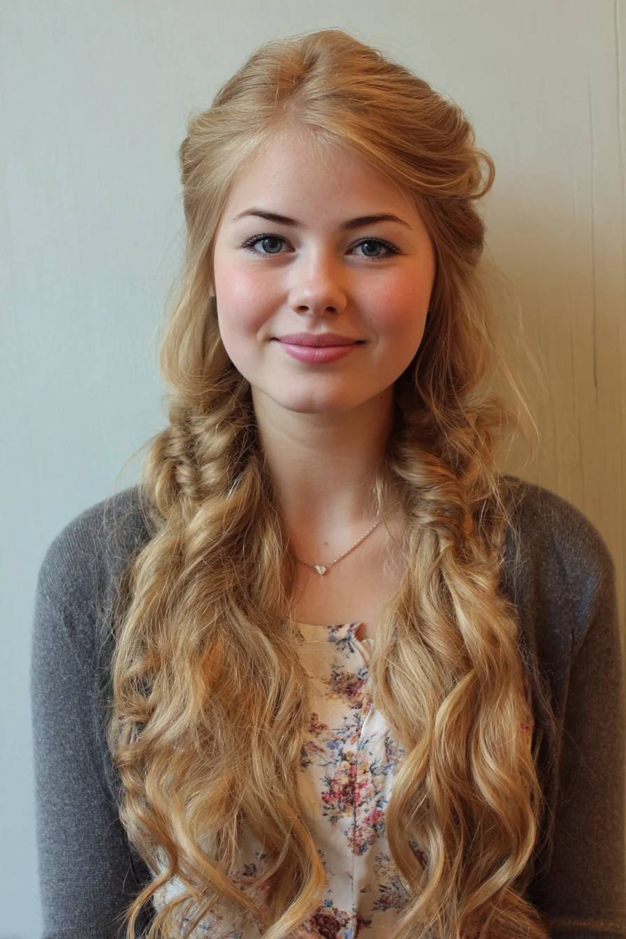 Soft Half‑Up Twisted Crown with Loose Boho Waves