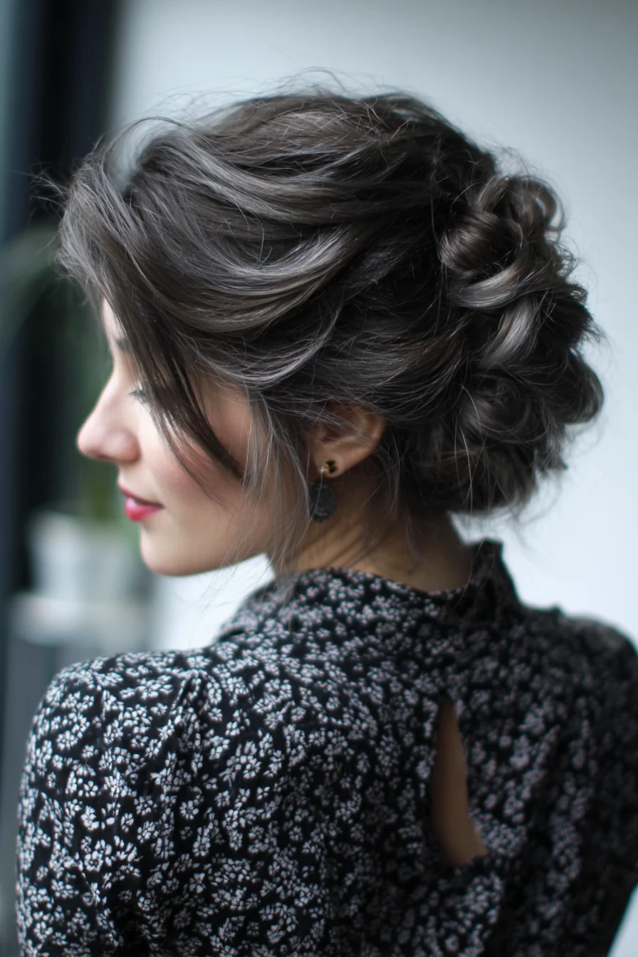 Soft Low Messy Chignon with Face‑Framing Waves