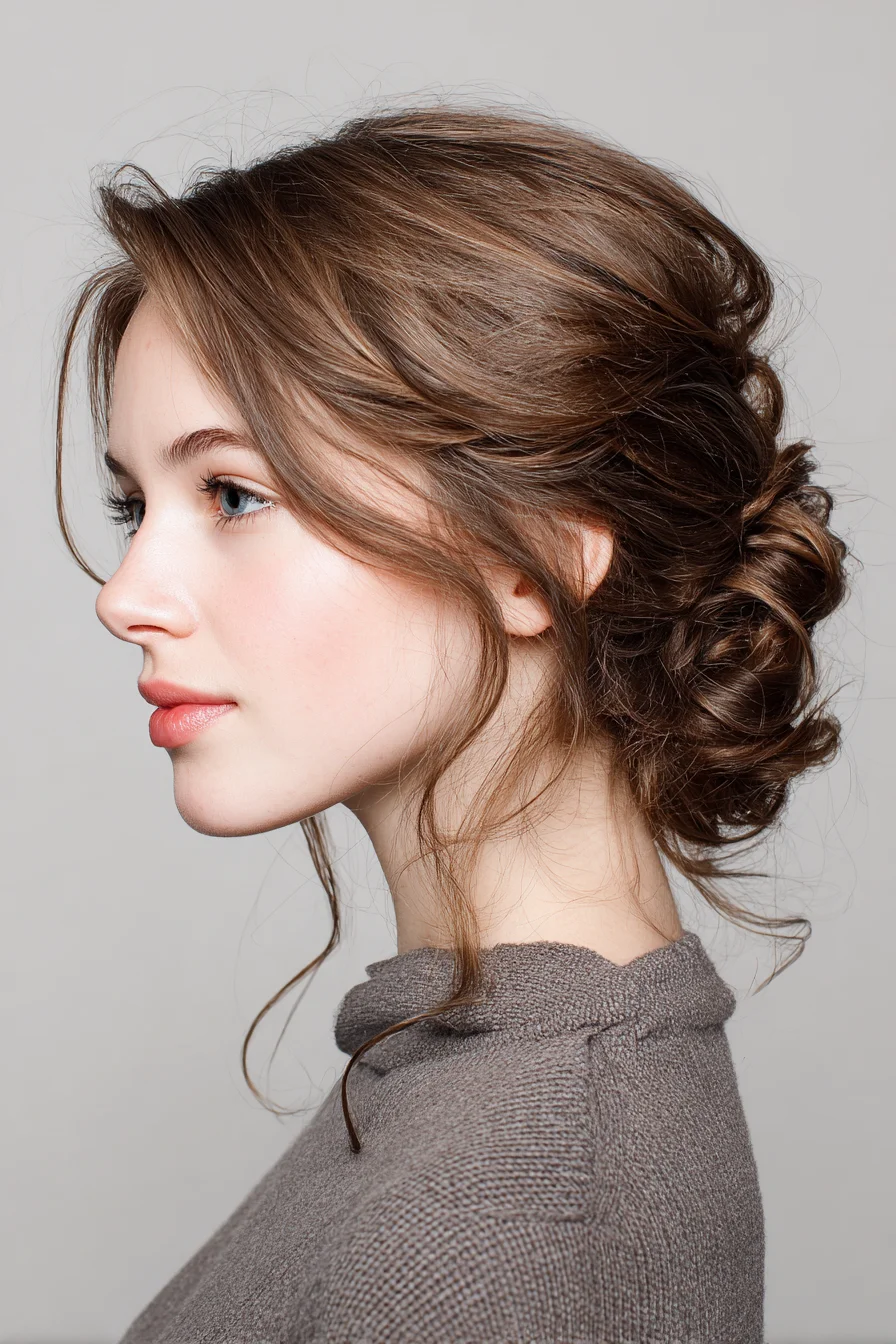 Soft Textured Low Chignon with Face‑Framing Tendrils