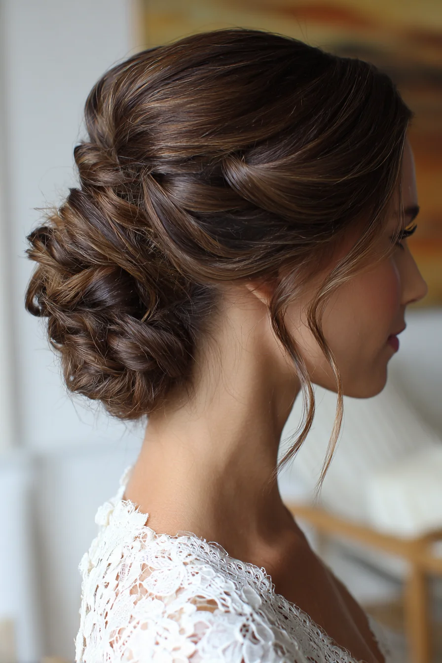 Soft Twisted Low Bun with Face‑Framing Tendrils