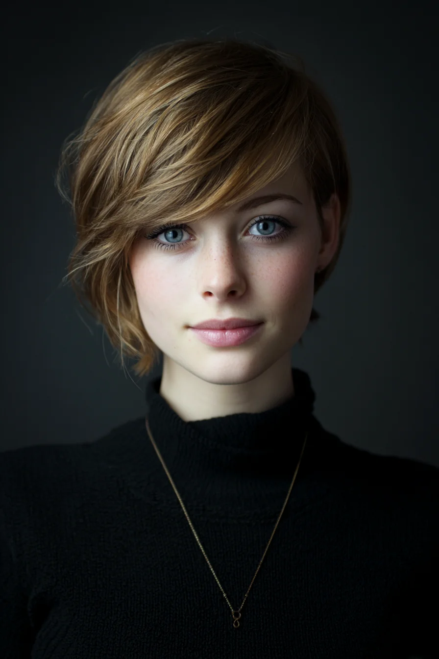 Textured Asymmetric Pixie with Long Side-Swept Bangs